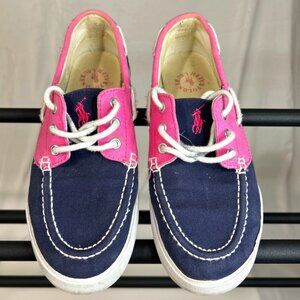 Polo Ralph Lauren Shoes Womens 7.5B Lilia Casual Boat Sneakers Blue Pink Canvas